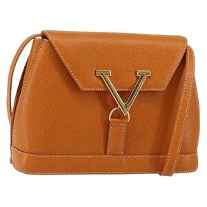 Authentic VALENTINO Shoulder Bag Leather Brown Gold